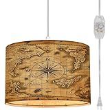 EFTOWEL Plug in Pendant Light Pirate Treasure Scroll map Sketches sea Filibuster Islands Hanging Lamp with Plug in Cord 16.4 ft Fabric Shade Dimmable Hanging Light for Living Room Kitchen Bedroom