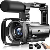 8K Video Camera Camcorder 88MP UHD WiFi Vlogging Cameras for YouTube 18X Digital Zoom IR Night Vision 3.0''Touch Screen Camera with 32GB Card, Microphone, Stabilizer, Lens Hood, Remote, Batteries