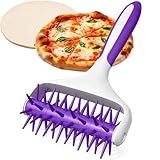 Pizza Docker Roller - 7.7" X 4.8" Plastic Pizza Dough Roller for Even Crust Prep, Non-Slip Grip Handle & Staggered Spikes Prevent Air Pockets, Lightweight Tool for Flatbreads & Pies
