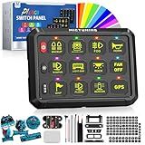 MICTUNING P1s RGB 5 Inch 12 Gang Switch Panel, High Power 6 Level Brightness Multifunction Toggle Switch Momentary Circuit Control Relay System Box for Truck RV Offroad Marine, w/Silicone Cover