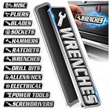 12 PCS Metal Magnetic Tool Box Labels, Embossed Tool Box Labels Magnet, Reusable Magnetic Toolbox Labels, Drawer Labels for Carts, Cabinets, Steel Toolboxes - Organize Accessories (Black)