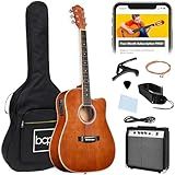 Best Choice Products Beginner Acoustic Electric Guitar Starter Set w/ 41in, All Wood Cutaway Design, Gig Bag, Strap, Picks - Natural Mahogany