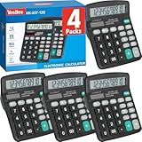 4 Pack Calculator Bulk, 12 Digits Calculators Desktop with Large LCD Display and Sensitive Butto, Solar and Battery Dual Power, Desk Calculator