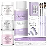 SAVILAND Essentials Acrylic Nail Kit Starter: Acrylic Nail Kit for Beginners with Everything White Pink Clear Acrylic Powder and Liquid Set #8/10/14 Nail Brush Forms Manicure Tools Home Nail Salon DIY