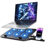 Laptop Cooling Pad, Laptop Cooler 6 Quiet Fans for 12"-17" Laptops, Gaming Laptop Fan Cooling Pad with 5 Height Adjustable, Slim Portable USB Powered, 2 USB Ports & Phone Holder