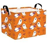 ASKETAM Large Halloween Basket Gift Ghost Bat Parties Decor Kid Trick or Treat Basket for Boys and Girls Rectangular Storage Bin Box (Orange)