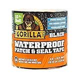 Gorilla Waterproof Patch & Seal Tape, Black Tape, 4" x 10' (Pack of 1) - Permanent Weather Resistant Seal for Leaks and Repairs