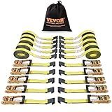 VEVOR Flat Hook Ratchet Straps (10PK), 10,000 lb Break Strength, 2" x 30' Heavy Duty Tie Down Straps, Track Spring Fittings, 3,333 Pound Working Load, for for Flatbed, Truck, Trailers Pickup
