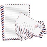 ArtCreativity 100 Pieces Vintage Stationery Paper and Envelopes Set - 50 Double Sided Airmail Sheets and 50 Envelopes - Pen Pal Stationery Letters and Envelopes with Air Mail Design