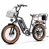 EUYBIKE Electric Bike for Adults, 20"x 4" Fat Tire Ebike, 1450W Peak Cargo Ebike with 48V 20AH Removable Battery, 80 Miles Mechanical Disc Brake 2 Seater Electric Bicycle Black with Safety Seat