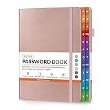 SUNEE Password Book with Colorful Alphabetical Tabs, Password Books for Seniors, Password Keeper Book for Computer and Internet Address Website Login, 5.3''x 7.7''- Rose Gold