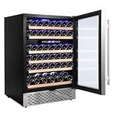 51 Bottle Wine Cooler Refrigerator - Dual Zone Built-in Freestanding, 24" Stainless Steel, Triple Layer Tempered Reversible Glass Doors, Quiet Compressor, Safety Lock, 40°F-65°F for Home Bedroom
