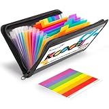 Koogel Expanding File Folder, 13 Pockets Small Accordion File Holder Organizer with Labels for Receipt Cards, Document, Zipper Closure, Bill Business, Coupons Storage, Classroom, 8.3X5.1 Inches, Black