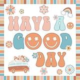 ZOIIWA Groovy Retro Boho Bulletin Board Kit Groovy Classroom Decorations Groovy Retro Hippie Bulletin Board Set Boho Have A Good Day School Bus Smile Face Cutouts for School Office Home Wall Decor