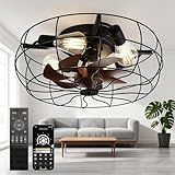 CubiCubi Ceiling Fans with Lights, 20 Inch Black Low Profile Ceiling Fans with Lights and Remote Control, APP, Modern Flush Mount Cage Ceiling Fan with 6 Wind Speeds, Fandelier for Bedroom, Office