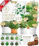 HOME GROWN 𝗣𝗥𝗘𝗠𝗜𝗨𝗠 𝗛𝗘𝗥𝗕 𝗞𝗜𝗧 8 Herb Seeds Garden Kit, Complete Indoor Planter Gift with Basil Cilantro Mint & More, Unique Kitchen Growing Set for Women Men, Birthday Housewarming Present