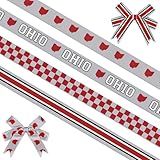 Threetols 4 Rolls 20 Yards Ohio Ribbons, 3/8" White Red Checkered Grosgrain Ribbons Red White Stripe Ribbon Wrapping Craft Ribbon for Ohio State Decoration and Theme Party Decorations