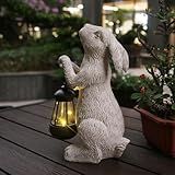 REYISO Garden Statues Rabbit with Solar Lights- Bunny Figurine Outdoor Rabbit Fall Decor for Home Lawn,Balcony-Yard Art Garden&Patio Whimsical Decor,Unique Housewarming&Birthday Gifts for Women Mom