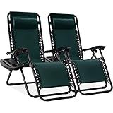Best Choice Products Set of 2 Adjustable Steel Mesh Zero Gravity Lounge Chair Recliners w/Pillows and Cup Holder Trays - Forest Green