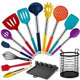 HOTEC Silicone Kitchen Cooking Utensils Set, 14pcs Multicolor
