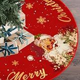 Christmas Tree Skirt Red and Gold Christmas Decorations - Xmas Tree Skirt Mat with Santa Claus Snowflake Pattern for Indoor Outdoor Merry Christmas Holiday Party Decor Inches (36inch)