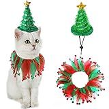 Cat Christmas Costume Suit, Hmxpls Small Dogs & Cats Tutu Collar and Green Shiny Hat Cute Costume Suit Kitten Outfit Clothing for Birthday Party Thanksgiving Christmas Holiday