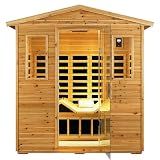 SALUSHEAT Full Spectrum Sauna, Outdoor Sauna 3 Person Infrared Sauna, Infrared Saunas for Home, 1950W 20A Low EMF Far Infrared Sauna Old Fir Wooden Sauna with Red Light Therapy, Reclining Seats
