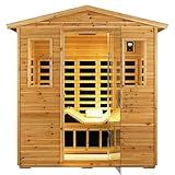 SALUSHEAT Full Spectrum Sauna, Outdoor Sauna 3 Person Infrared Sauna, Infrared Saunas for Home, 1950W 20A Low EMF Far Infrared Sauna Old Fir Wooden Sauna with Red Light Therapy, Reclining Seats