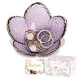 Purple Flower Jewelry Dish Glass Ring Dish Jewelry Tray Cute Vanity Organiser Room Decor Aesthetic Nightstand Bathroom Decor Trinket Dish Ring Holder Valentine's Friendship Birthday Gifts for Women