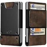 PROOF Wallet | Slim Minimalist Wallets for Men | Leather & Metal | RFID Wallet | Front/Back Pocket | Gift Box | Veteran Owned (Founder (Brown Leather | Dark Gun Metal))
