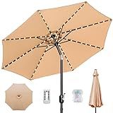 10ft Patio Umbrella, Table Market Umbrella Outdoor Patio with 104 LED Lights 8 Sturdy Ribs & Push Button Tilt and Crank for Deck, Pool, Garden, Backyard