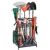 Garden Tool Organizer, Yard Tools Rack Holds 55 Long-Handled Tools/Rakes/Brooms for Garage Organization and Storage, Shed, Outdoor, Lawn, Heavy-Duty Steel, Black, Easy Assembly