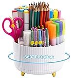 Marbrasse Desk Organizer, 360-Degree Rotating Pen Holder, Desk Organizers and Accessories with 5 Compartments Pencil Holder, Art Supply Storage Box Caddy for Office, Home（White）