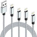 MFi Certified iPhone Charger, 4Packs(3/6/6/10FT) USB iPhone Charging Cable Nylon Braided Fast Charging Cord Compatible for iPhones/Pad(Gray +White)