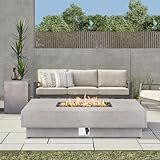 ReeQuo 60-inch Outdoor Propane Fire Pit Table Set - 2-Piece, 50,000 BTU, Concrete Large Rectangular Fire Table with Lid, Propane Tank Table, Lava Rocks, Rain Cover - Perfect Firepit for Outdoor Use
