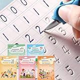 CosyCorner Magical Handwriting Workbooks Handwriting Practice Magic Copybook, Handwriting Aid Magic Pen Reusable Copybook Grooves Template Design for Children(4 Books, 10.2×7.2 in)