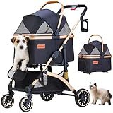 GdnWings Pet Stroller for Small Dogs, Lightweight Small Dog Stroller for Dogs Cats with 6 Shock Absorption System, Detachable Carrier Suitable for Car Seat & Hand Carry, Safe Outings, Black