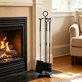 CKLT 30'' Fireplace Tool Set, 4 Pcs Heavy Duty Manganese Steel Fireplace Accessories, Twisted Rope Design Fire Place Tools with Stand, Fire Poker, Wide Shovel, High-Density Brush
