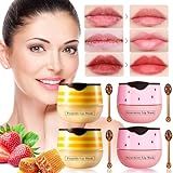 4 PCS Honey Lip Balm Pot, Strawberry & Honey Lip Mask, Reduces Lines, Hydrate & Moisturizing Skin Care, Prevention Dry Cracked Lips Repair Treatment