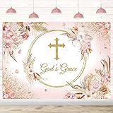 God Bless Backdrop Baptism Backdrop for Girls Baby Shower Party Decorations Pink Boho God's Grace Background First Holy Communion Christening Banner Photoshoot Props (7X5FT(82 x 59 inch))