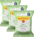 Burt's Bees Soothing Fragrance Free Facial Towelettes with Aloe Vera, 100 Percent Plant Based Cloth Makeup Remover Wipes for Sensitive Skin, 99 Percent Natural Origin Skin Care, 30 ct., Three Pack