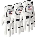 Amy Sport Golf Gloves Men Left Hand Right Handed Golfer 3 Pack with Ball Marker Soft Leather Weathersof Grip Mens Glove Size S M ML L XL XXL 3XL (3 Pack-White, Large, Worn on Left Hand)