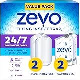Zevo 2 Flying Insect Traps & 2 Refill Cartridges - Plug in Fly Trap & Indoor Bug Catcher for Gnats, House & Fruit Flies - Blue & UV Light Technology, Mess-Free Alternative to Bug Zapper