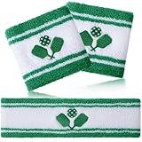 3 Pcs Dink Ball Gifts Set Headband Wristband Christmas gifts Accessories for Woman Men(Green and White Stripe)