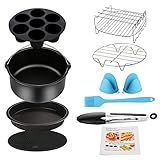 Air Fryer Accessories 9PCS for Gowise Gourmia Cozyna Ninja Air Fryer, Fit all 3.7QT - 5.8QT Power Deep Hot Air Fryer with 7 Inch Cake Barrel, Pizza Pan, Cupcake Pan, Oven Mitts, Skewer Rack,
