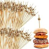 Eco-friendly Gold Wooden Ball Food Picks (Pack of 100) - Sustainable Skewers And Bamboo Picks for Charcuterie, Appetizers, & Cocktail Picks For Parties, Casual Dining & More, 6"