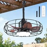 addlon 20 Inch Outdoor Ceiling Fan with Light for Patio, IP65 Waterproof Plug in Caged Hanging Fan, Remote Control, 3000-6000K Dimmable, 6 Speeds Reversible Outdoor Fan for Gazebo, Pergola, Porch