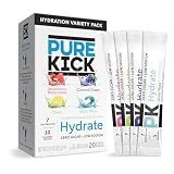 Pure Kick Hydration Variety Pack, Sugar-Free Electrolyte Drink Mix, Strawberry Watermelon, Citrus, Concord Grape & Arctic Wave, Zero Sugar, 5 Calories, 20 Single-Serve Sticks