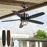 Fanbulous 52" Outdoor Ceiling Fans with Lights and Remote Control,IP65 Wet Rated Waterproof Ceiling Fan with 6-Speed DC Motor, Farmhouse Gazebo Fan for Porch Patios Pavilion（Black）