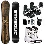 Symbolic Freedom Airtracks Men Snowboard & Bindings & Boots & Leash & Stomp & Gaiter Complete System Package Freeride Freestyle (135 cm, 7.5 Men(Eu40) at White+BLK Bindg)
